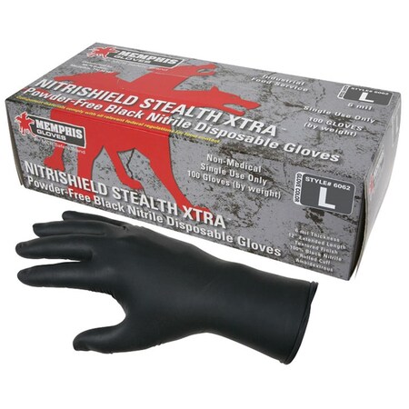 Eat-In Nitri-Stealth, Disposable Gloves, Nitrile, L, Black EA3683133